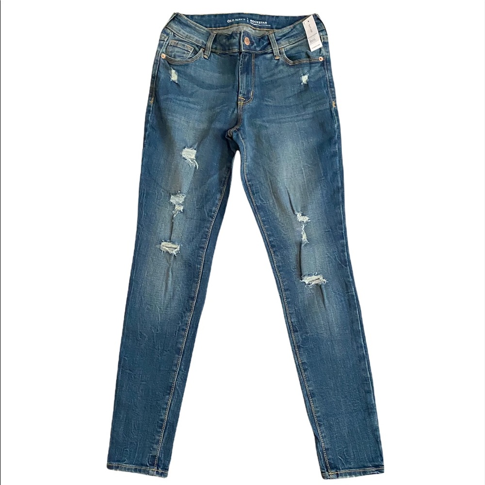 Old Navy Mid Rise Rockstar Skinny Jeans Lightly Distressed